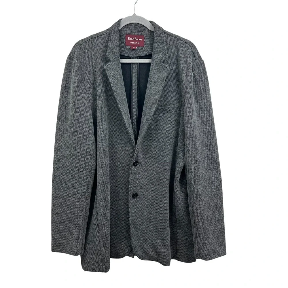 Paulo Solari Mens Modern Fit Knit Blazer Jacket Patch Elbows Herringbone Gray XL